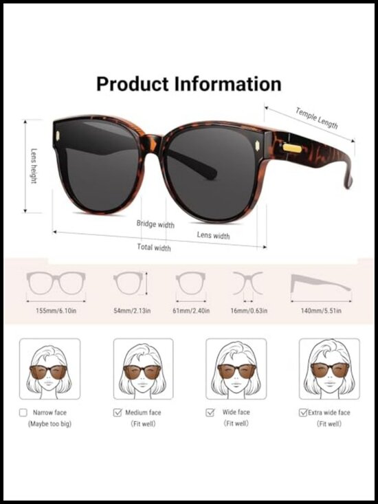Polarized Fit Over Glasses Sunglasses - UV400 Cat Eye Shades for Women Driving
